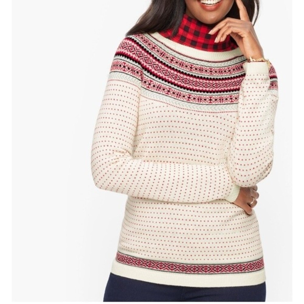 Talbots Nordic Fair Isle Crewneck‎ Wool Blend Long Sleeves Sweater Small P NEW